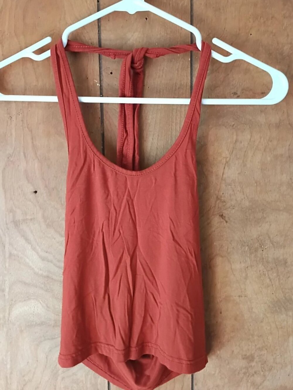 Dazy Rust Halter Tank Top Size S Stretch Knit Tie Back